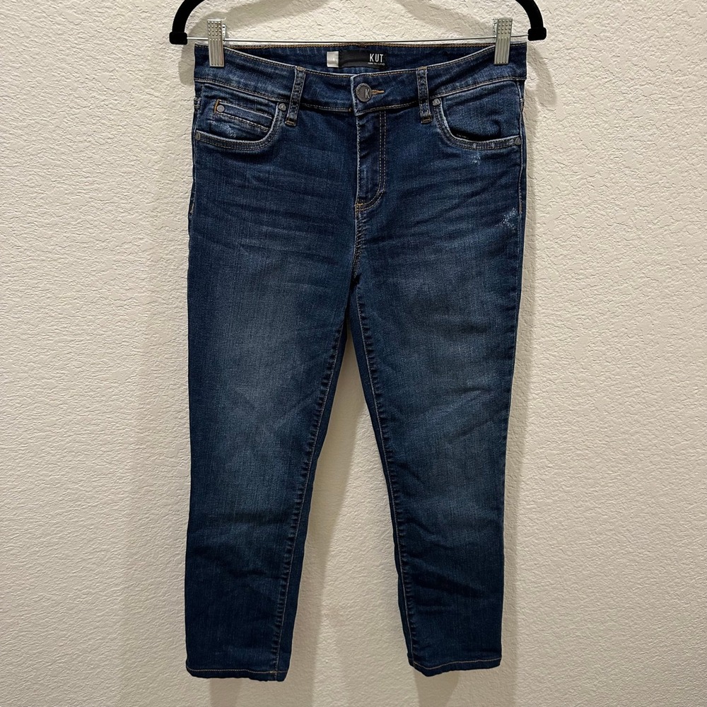 Kut from the Kloth Women Dark Wash Skinny Ankle Jeans Size 4 Distressed Blue
